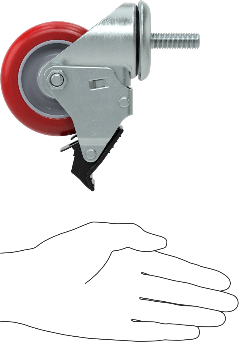 Dişli Saplı Döner Tekerlek, Total Lock, 1/2"-13 Diş, 3-1/2" Çaplı Poliüretan Tekerlek