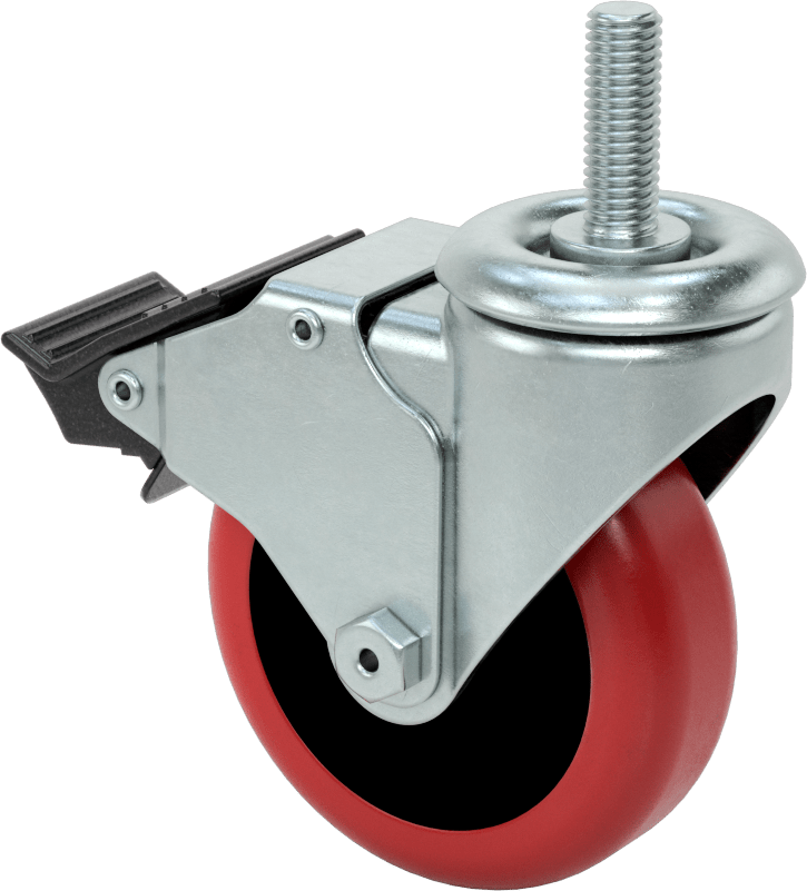 Dişli Saplı Döner Tekerlek, Total Lock ile, 1/2"-13 Diş, 4" Çaplı Poliüretan Tekerlek