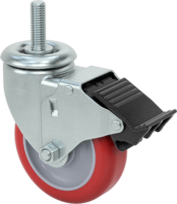 Dişli Saplı Döner Tekerlek, Total Lock ile, 1/2"-13 Diş, 4" Çaplı Poliüretan Tekerlek