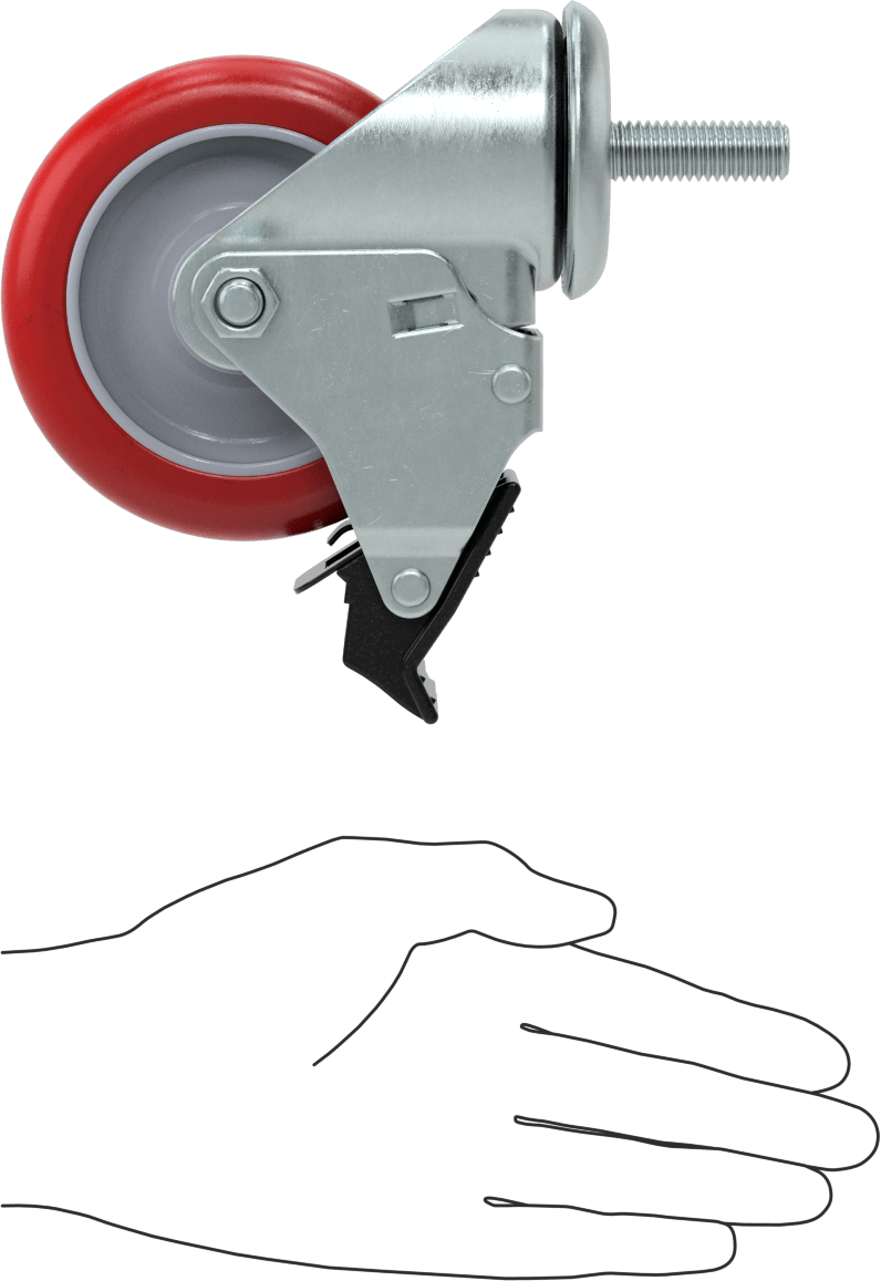 Dişli Saplı Döner Tekerlek, Total Lock ile, 1/2"-13 Diş, 4" Çaplı Poliüretan Tekerlek