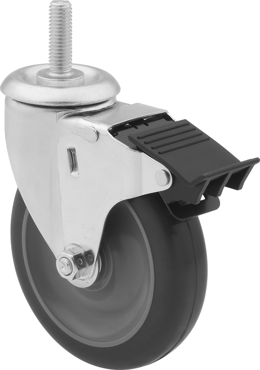 Dişli Saplı Döner Tekerlek, Total Lock ile, 1/2"-13 Diş, 5" Çap Poliüretan Tekerlek
