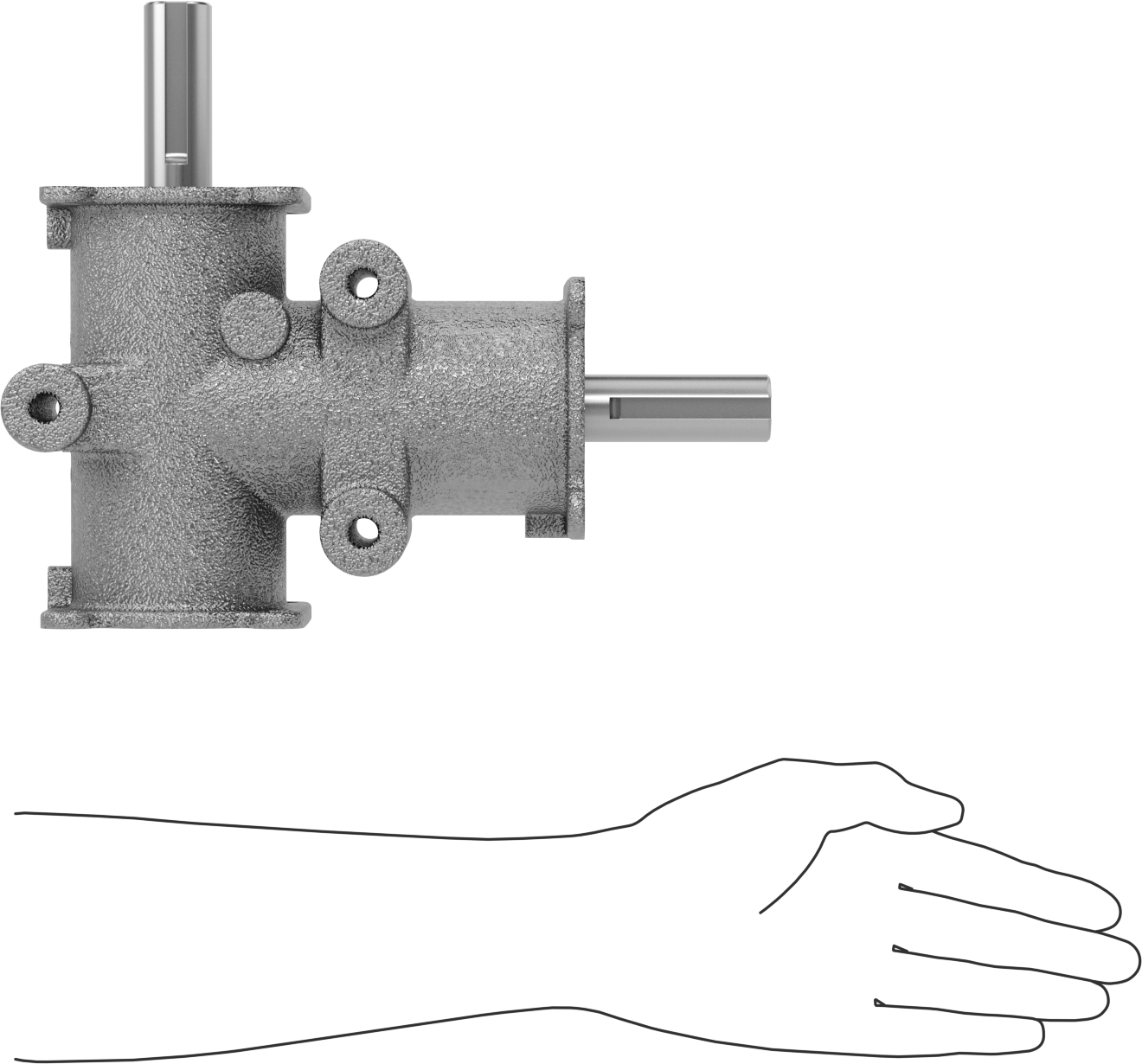 Metrik Dik Açı Dişli Kutusu, 1 Çıkış Mili, 3 Flanş, 347 inç-lbs@ 1750 rpm Tork