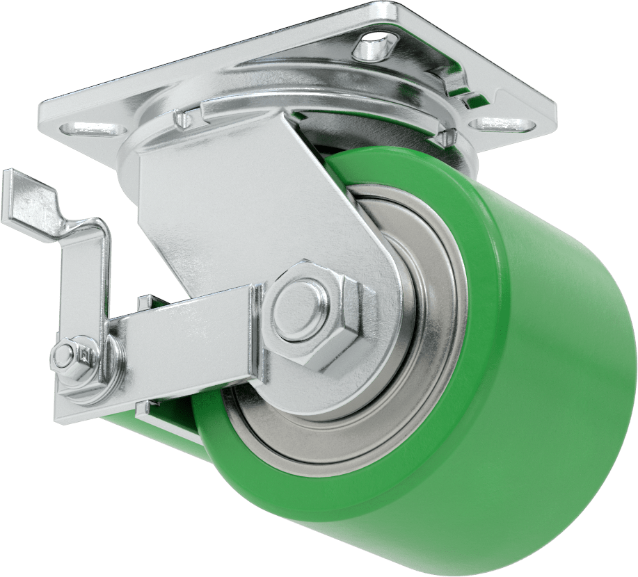 Ekstra Yüksek Kapasiteli Stronghart Tekerlek, 7-1/4“ x 5-1/4” Frenli Plaka ve 6“ x 4” Poliüretan Tekerlek