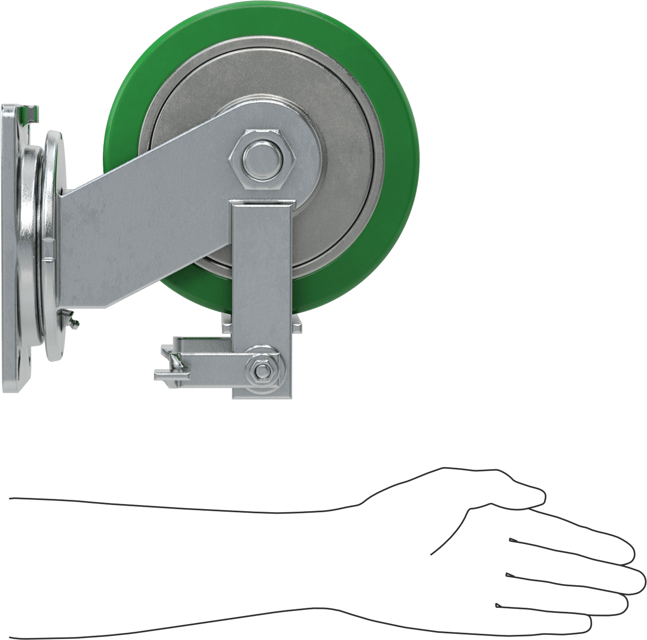 Ekstra Yüksek Kapasiteli Stronghart Tekerlek, 7-1/4“ x 5-1/4” Frenli Plaka ve 8“ x 4” Poliüretan Tekerlek