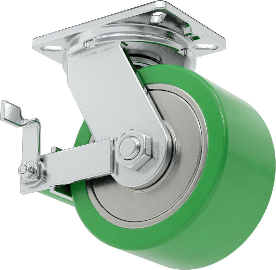 Ekstra Yüksek Kapasiteli Stronghart Tekerlek, 7-1/4“ x 5-1/4” Frenli Plaka ve 8“ x 4” Poliüretan Tekerlek