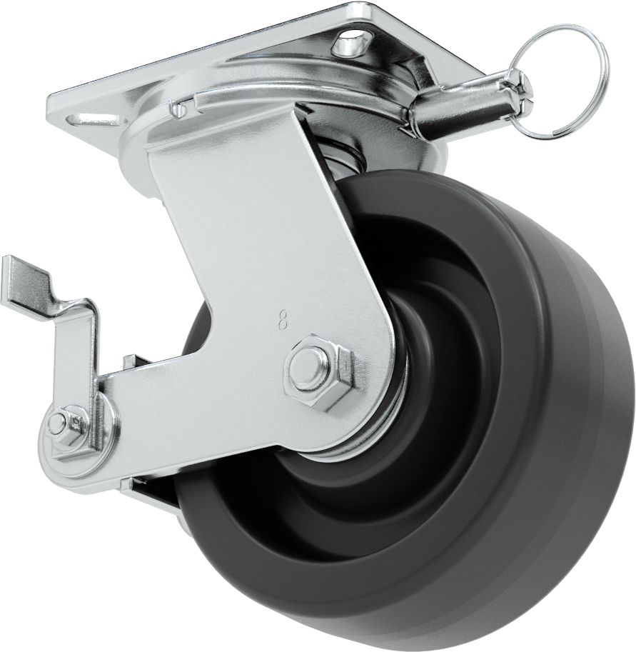 Ekstra Yüksek Kapasiteli Stronghart Tekerlek, 7-1/4“ x 5-1/4” Plaka, Kilitli Döner Ayak ve 8“ x 3” Çapında Fenolik Tekerlek