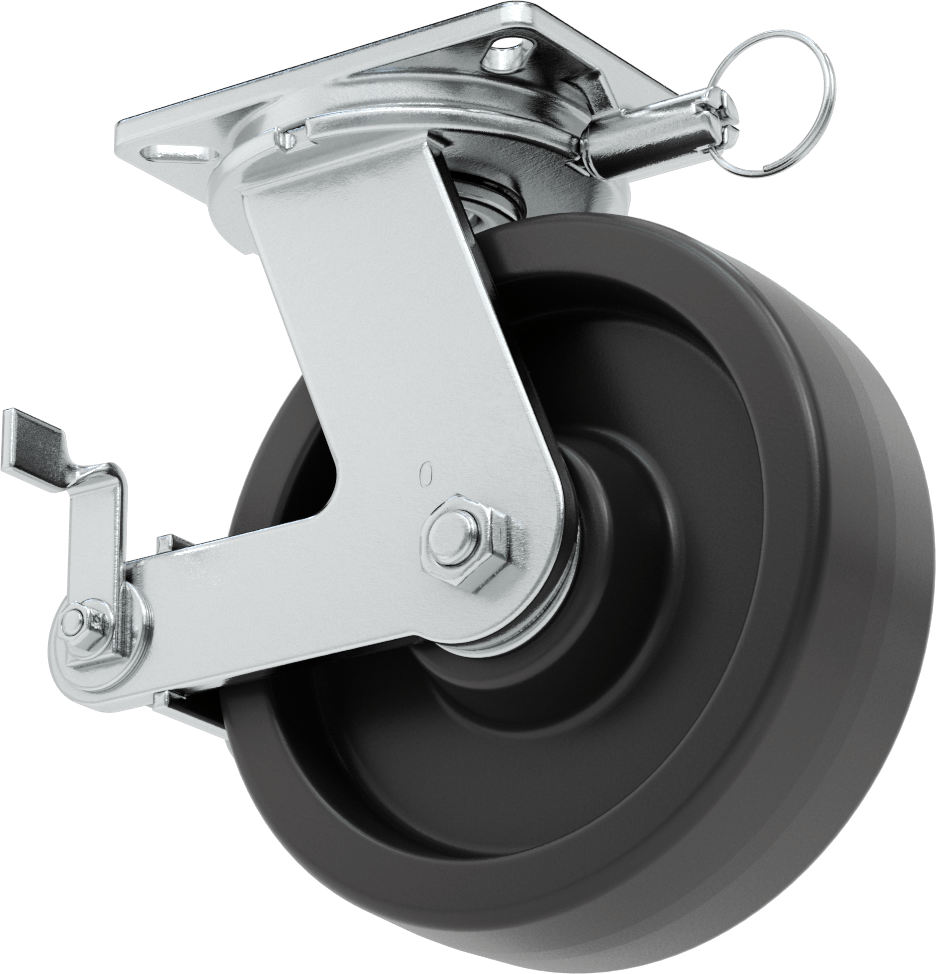 Ekstra Yüksek Kapasiteli Stronghart Tekerlek, 7-1/4“ x 5-1/4” Plaka, Kilitli ve 10 inç Fenolik Tekerlekli Döner Ayak