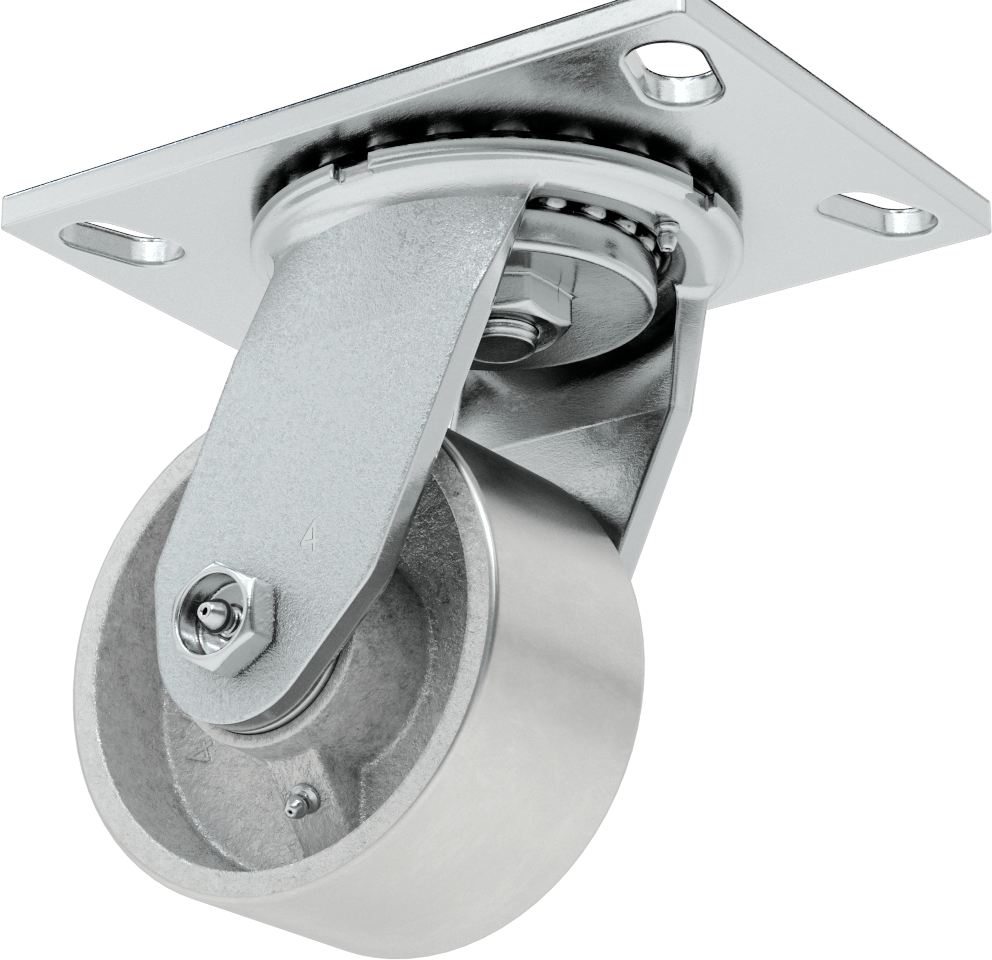 Yüksek Kapasiteli Spartan Tekerlek, 6-1/4“ x 4-1/2” Plaka, 4" Çaplı Metal Tekerlekli Döner