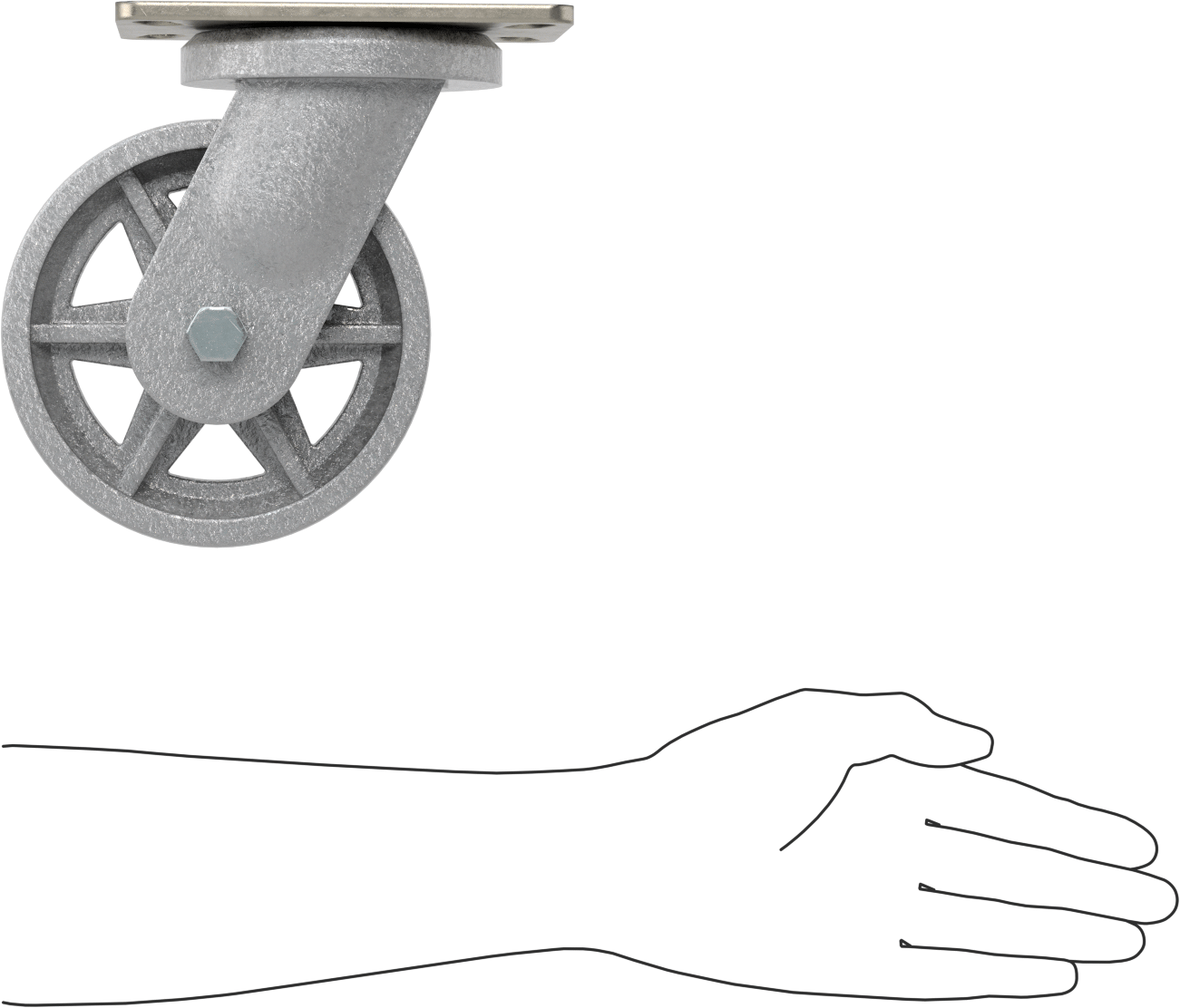 Yüksek Kapasiteli Spartan Tekerlek, 6-1/4“ x 4-1/2” Plaka, 6" Çaplı Metal Tekerlekli Döner Tekerlek