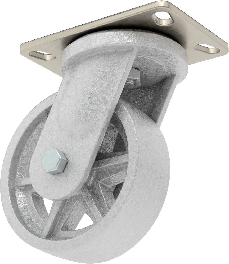 Yüksek Kapasiteli Spartan Tekerlek, 6-1/4“ x 4-1/2” Plaka, 6" Çaplı Metal Tekerlekli Döner Tekerlek