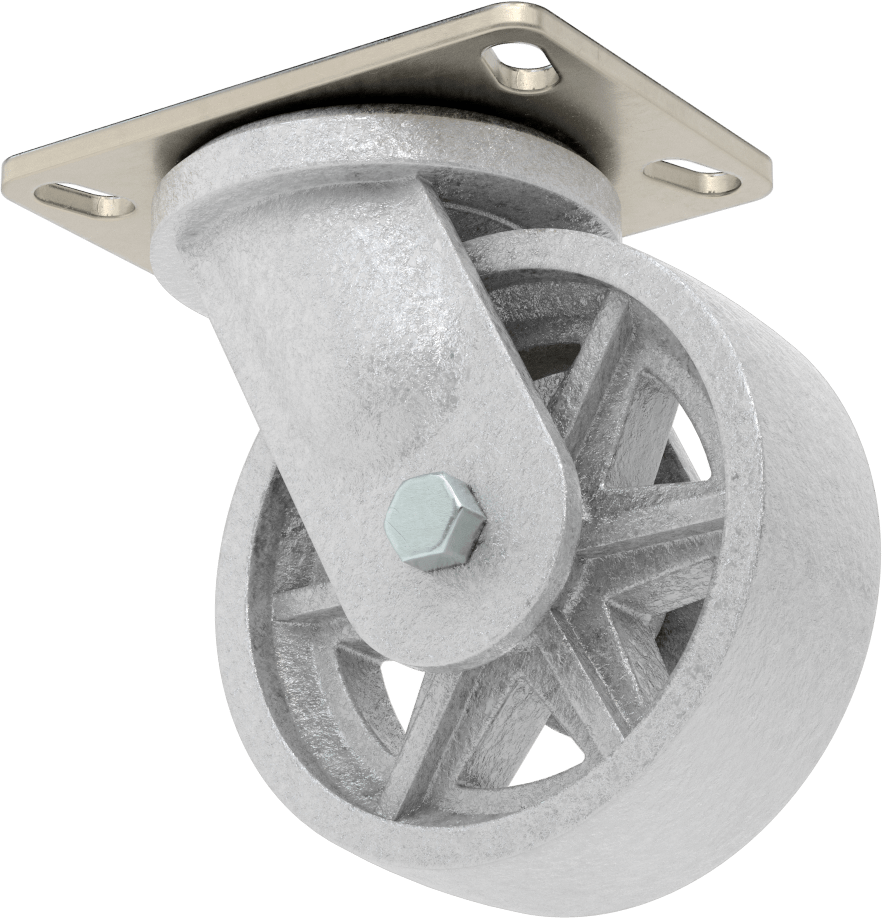 Yüksek Kapasiteli Spartan Tekerlek, 6-1/4“ x 4-1/2” Plaka, 6" Çaplı Metal Tekerlekli Döner Tekerlek
