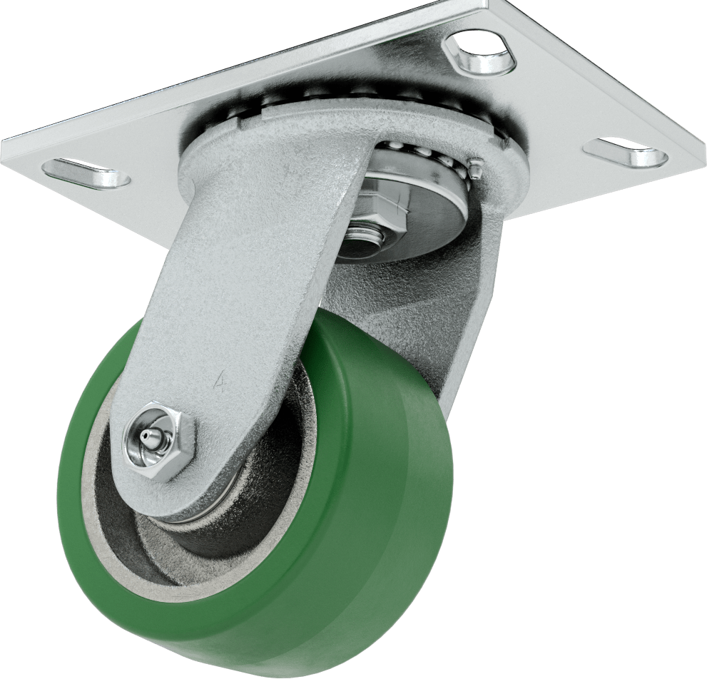 Yüksek Kapasiteli Spartan Tekerlek, 6-1/4“ x 4-1/2” Plaka, Döner, 4" Çaplı Poliüretan Tekerlek
