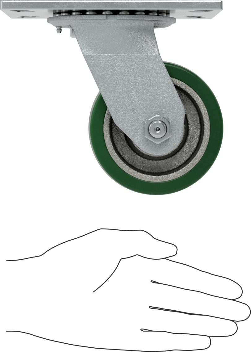 Yüksek Kapasiteli Spartan Tekerlek, 6-1/4“ x 4-1/2” Plaka, Döner, 4" Çaplı Poliüretan Tekerlek