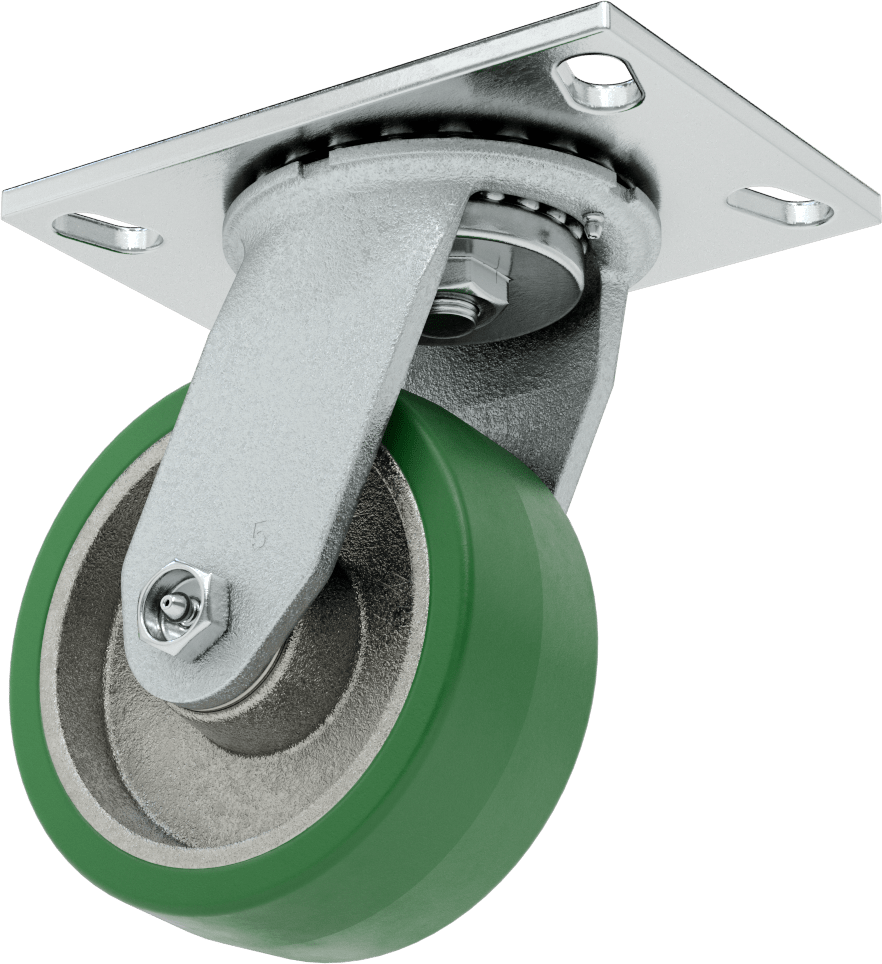 Yüksek Kapasiteli Spartan Tekerlek, 6-1/4“ x 4-1/2” Plaka, Döner, 5" Çap Poliüretan Tekerlek