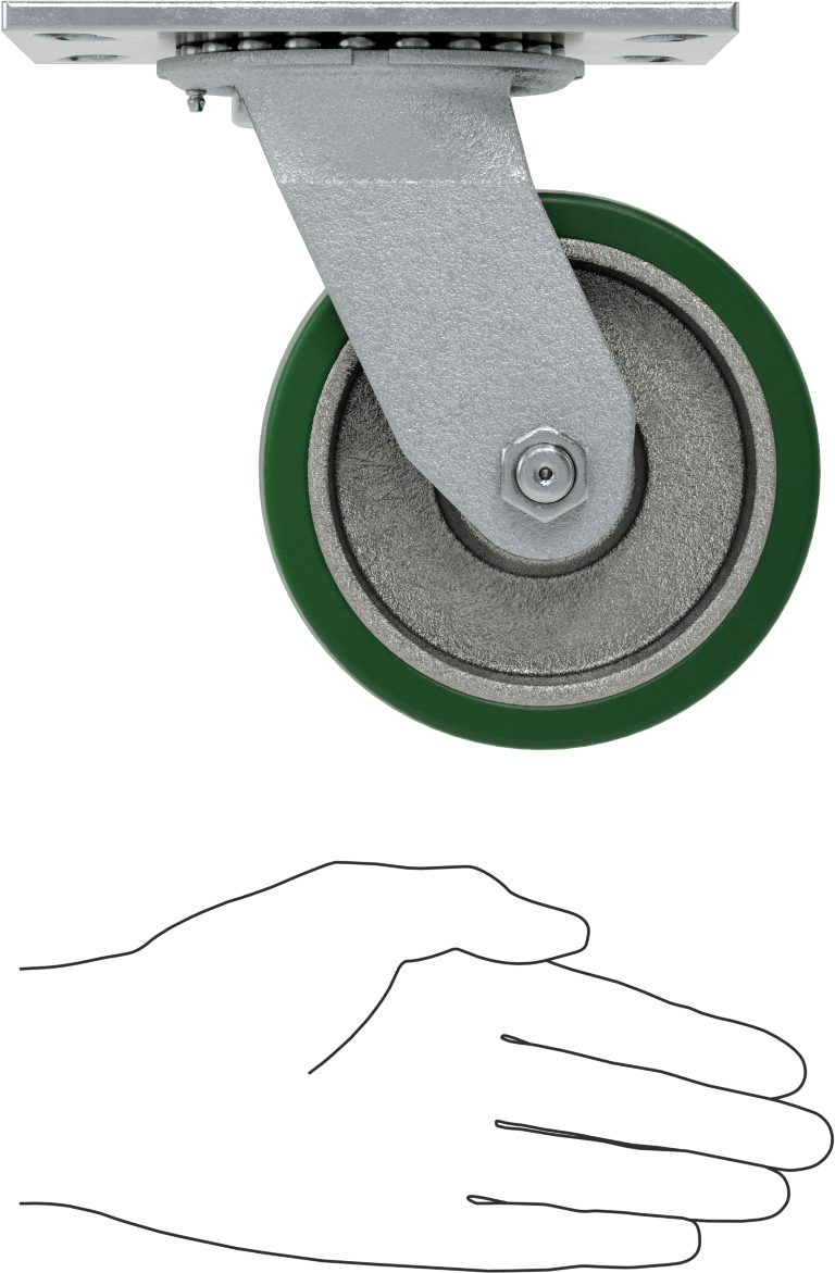 Yüksek Kapasiteli Spartan Tekerlek, 6-1/4“ x 4-1/2” Plaka, Döner, 5" Çap Poliüretan Tekerlek