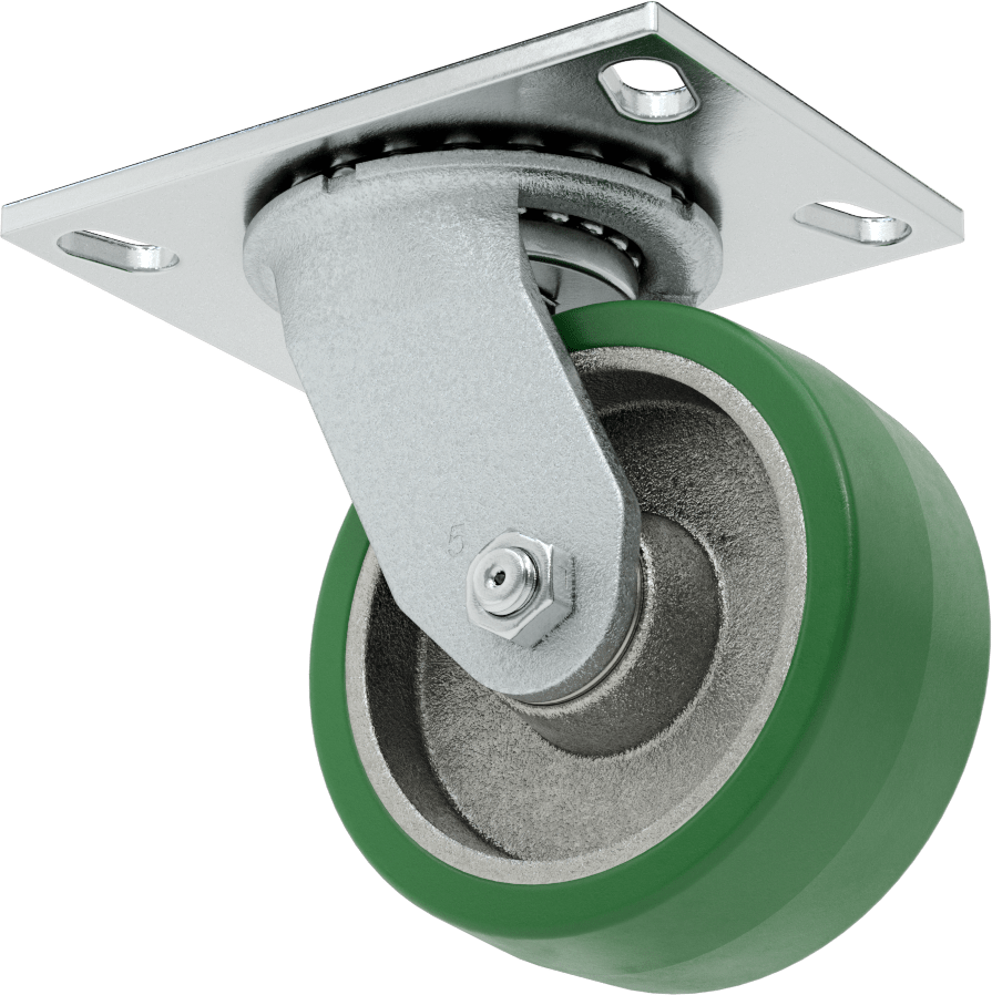 Yüksek Kapasiteli Spartan Tekerlek, 6-1/4“ x 4-1/2” Plaka, Döner, 5" Çap Poliüretan Tekerlek