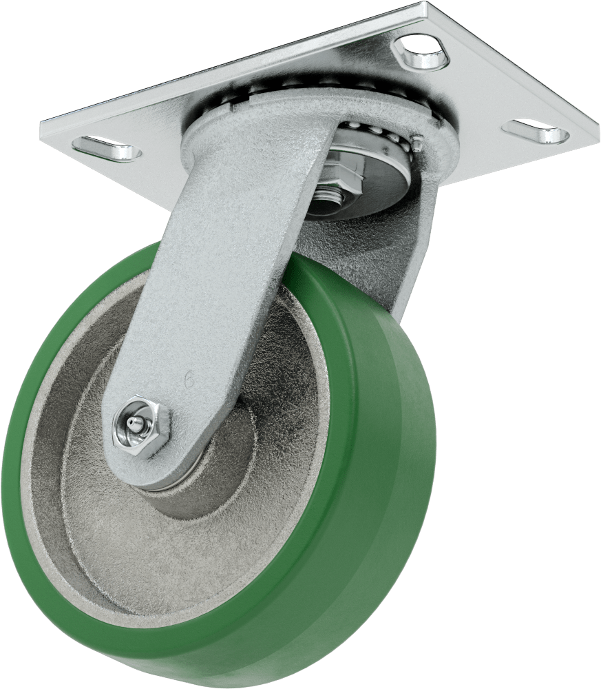 Yüksek Kapasiteli Spartan Tekerlek, 6-1/4“ x 4-1/2” Plaka, Döner, 6" Çaplı Poliüretan Disk