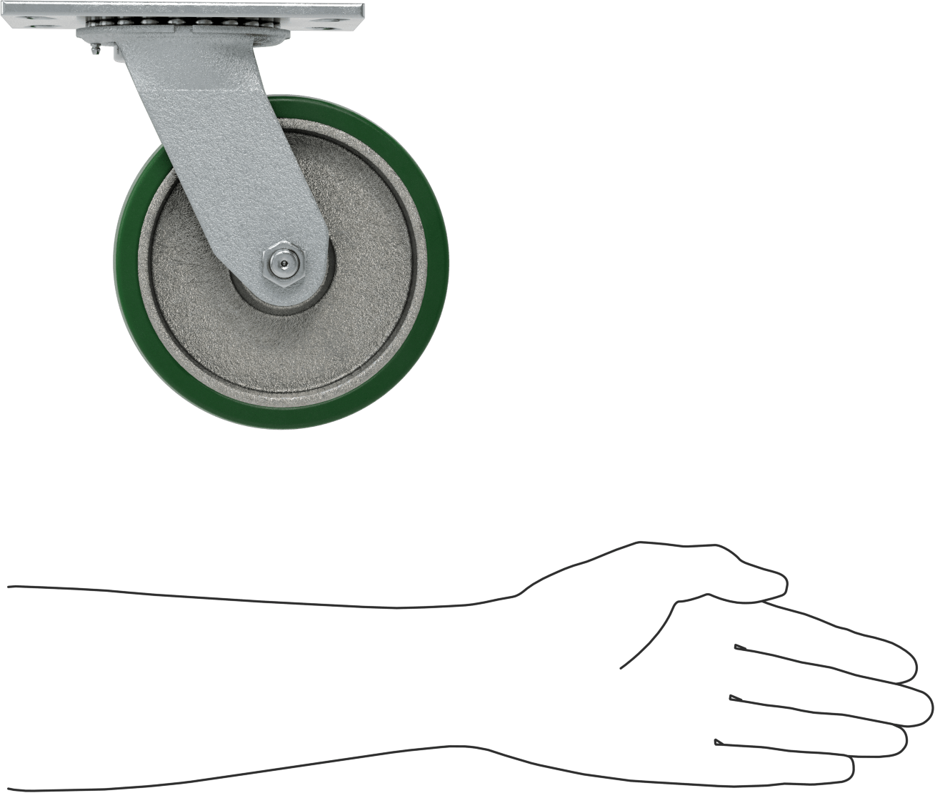 Yüksek Kapasiteli Spartan Tekerlek, 6-1/4“ x 4-1/2” Plaka, Döner, 6" Çaplı Poliüretan Disk