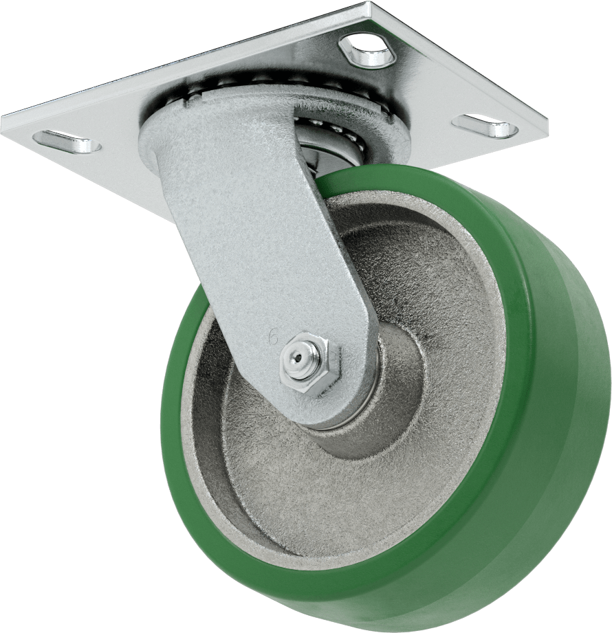 Yüksek Kapasiteli Spartan Tekerlek, 6-1/4“ x 4-1/2” Plaka, Döner, 6" Çaplı Poliüretan Disk