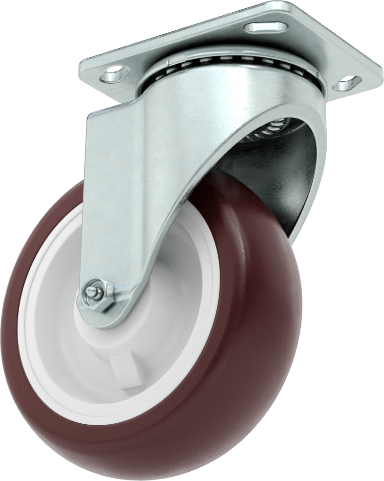 4-5/8“ x 3-3/4” Plakalı Kolay Dönen Tekerlek, Yüksek Kapasiteli, 6 inç Çapında Kırmızı Poliüretan Tekerlekli Döner Ayak