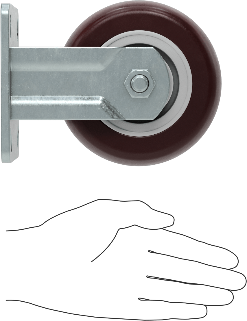 4-5/8“ x 3-3/4” Plakalı Kolay Dönen Tekerlek, Yüksek Kapasiteli, 5" Çaplı Kırmızı Poliüretan Tekerlekli Sabit