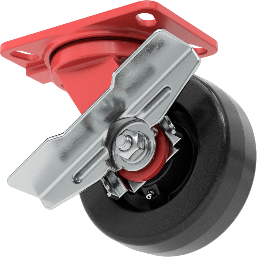 6-1/2“ x 4-1/2” Plakalı Yüksek Kapasiteli Kingston Tekerlek, Frenli Döner Tekerlek ve 6" Çapında Fenolik Tekerlek