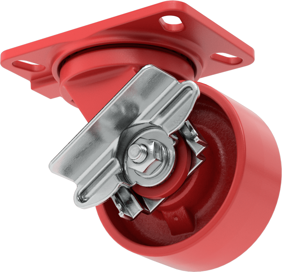 6-1/2“ x 4-1/2” Plakalı Yüksek Kapasiteli Kingston Tekerlek, Frenli Döner Tekerlek ve 5 inç Çapında Metal Tekerlek
