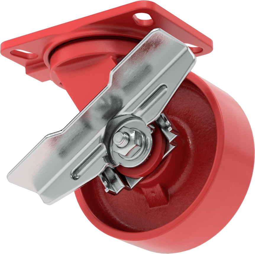 6-1/2“ x 4-1/2” Plakalı Yüksek Kapasiteli Kingston Tekerlek, Frenli ve 6 inç Çapında Metal Tekerlekli Döner