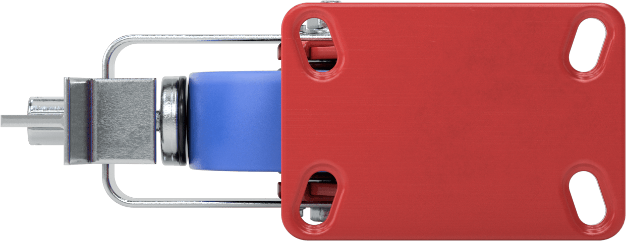 6-1/2“ x 4-1/2” Plakalı Yüksek Kapasiteli Kingston Tekerlek, Frenli Döner Tekerlek ve 6" Çapında Mavi Poliüretan Tekerlek