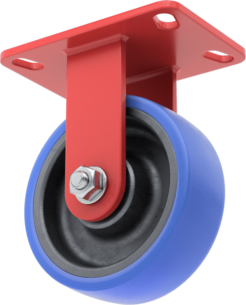 6-1/2“ x 4-1/2” Plakalı Yüksek Kapasiteli Kingston Tekerlek, 6 inç Çapında Mavi Poliüretan Tekerlekli Sert