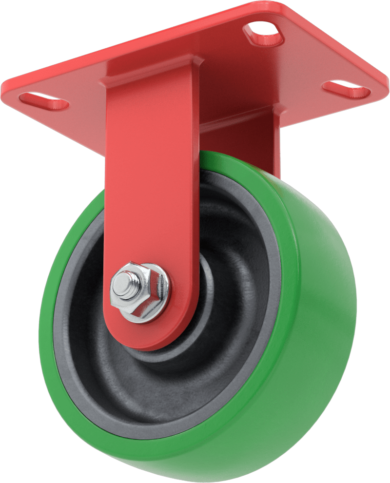 6-1/2“ x 4-1/2” Plakalı Yüksek Kapasiteli Kingston Tekerlek, 6 inç Çapında Yeşil Poliüretan Tekerlekli Sert