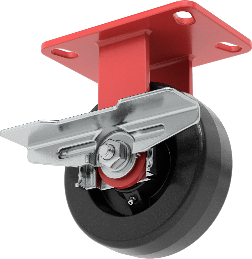 6-1/2“ x 4-1/2” Plakalı Yüksek Kapasiteli Kingston Tekerlek, Sağ Taraf Frenli ve 6 inç Çapında Fenolik Tekerlekli Sabit Model