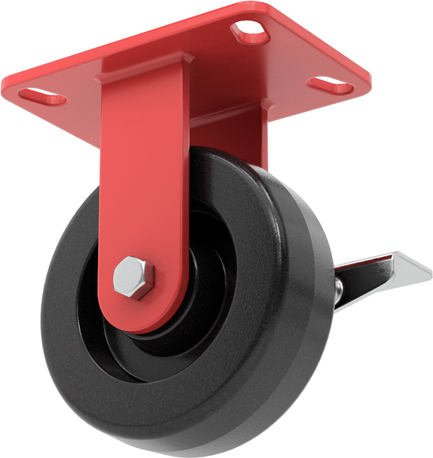 6-1/2“ x 4-1/2” Plakalı Yüksek Kapasiteli Kingston Tekerlek, Sağ Taraf Frenli ve 6 inç Çapında Fenolik Tekerlekli Sabit Model