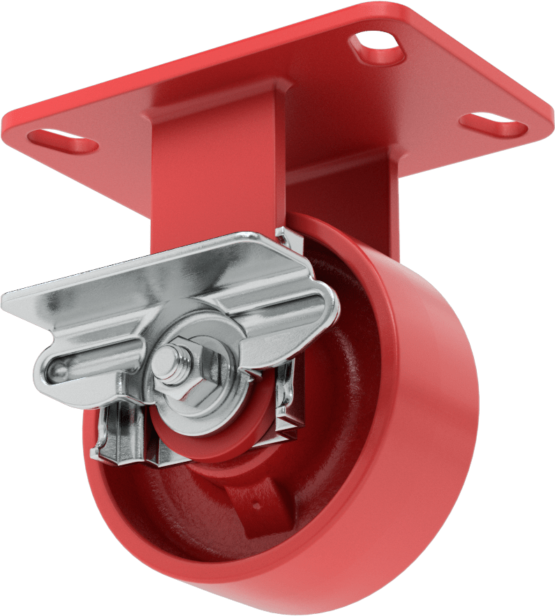 6-1/2“ x 4-1/2” Plakalı Yüksek Kapasiteli Kingston Tekerlek, Sağ Taraf Frenli ve 5" Çapında Metal Tekerlekli Sert