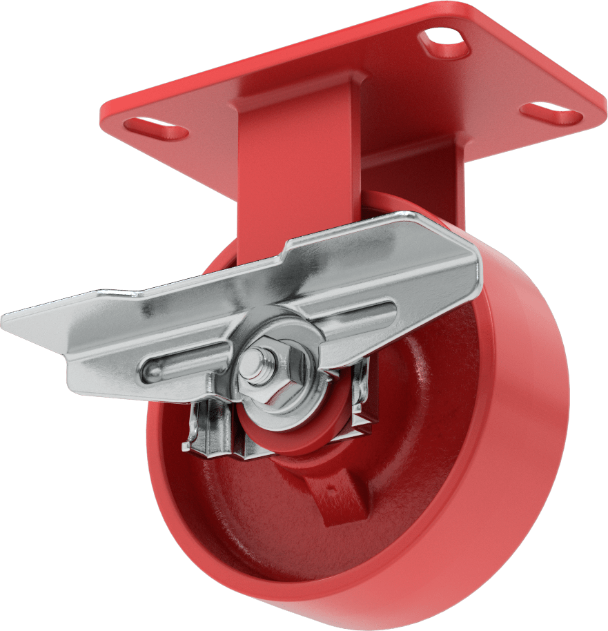 6-1/2“ x 4-1/2” Plakalı Yüksek Kapasiteli Kingston Tekerlek, Sağ Taraf Frenli ve 6 inç Çapında Metal Tekerlekli Sert