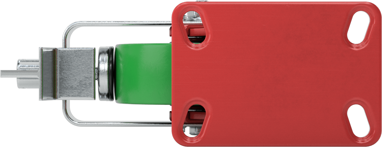 6-1/2“ x 4-1/2” Plakalı Yüksek Kapasiteli Kingston Tekerlek, Frenli Döner Ayak ve 6 inç Çapında Yeşil Poliüretan Tekerlek