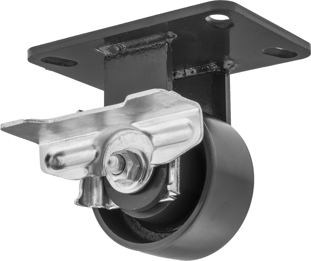 6-1/2“ x 4-1/2” Plakalı Yüksek Kapasiteli Kingston Tekerlek, Sağ Taraf Frenli ve 4 inç Çapında Metal Tekerlekli Sabit
