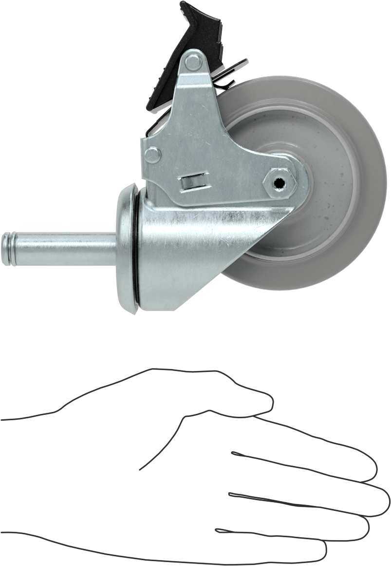 Sürtünmeli Tutuşlu Mil Dönüşlü Tekerlek, Tutma Halkalı, Total Lock ve 4" Çapında 65A Kauçuk Tekerlek