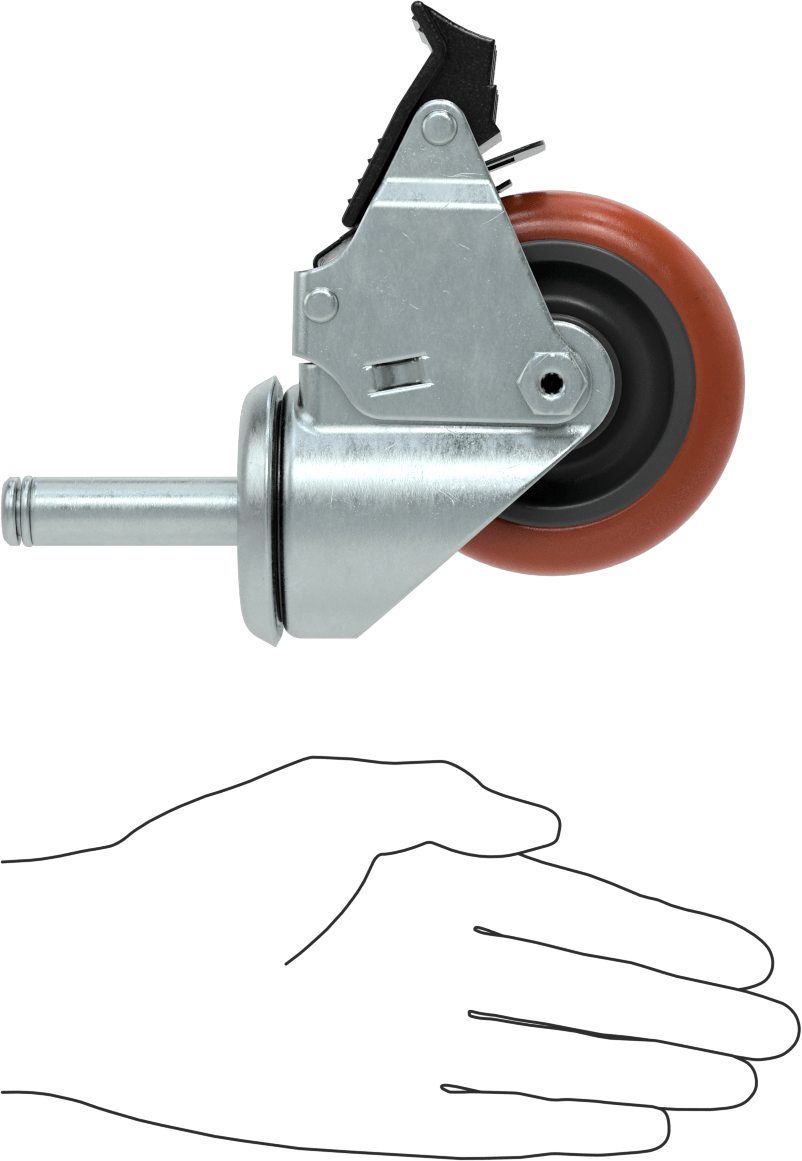 Sürtünmeli Tutuşlu Mil Dönüşlü Tekerlek, Total Lock ve 3-1/2" Çaplı Poliüretan Tekerlek ile