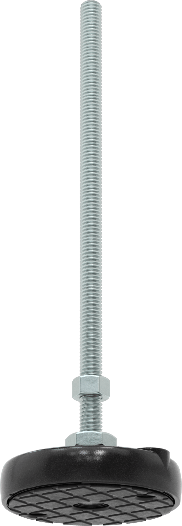 Sabit Dönen Seviyeleme Montajı, Yastıklı, 8“ Uzun 3/8”-16 Dişli Saplama ve 3" Çaplı Taban