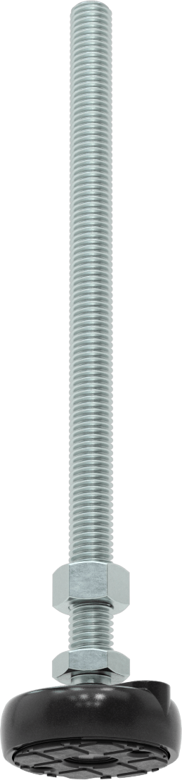 Sabit Dönen Seviyeleme Montajı, Yastıklı, 8“ Uzunlukta 1/2”-13 Dişli Saplama ve 2" Çapında Taban