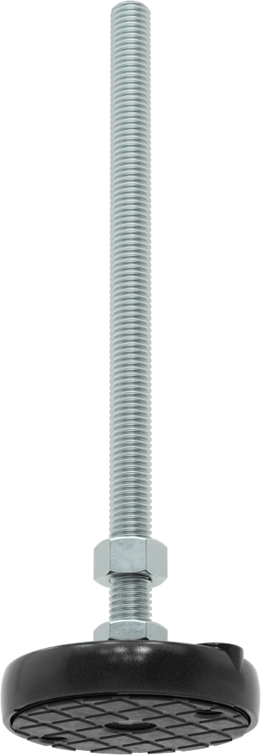 Sabit Dönen Seviyeleme Montajı, Yastıklı, 8“ Uzun 1/2”-13 Dişli Saplama ve 3" Çaplı Taban