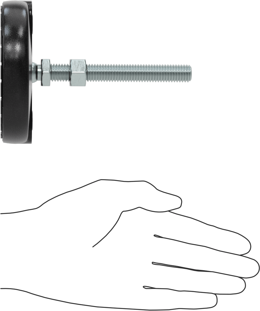 Sabit Dönen Seviyeleme Montajı, Yastıklı, 4“ Uzunlukta 1/2”-13 Dişli Saplama ve 4" Çapında Taban