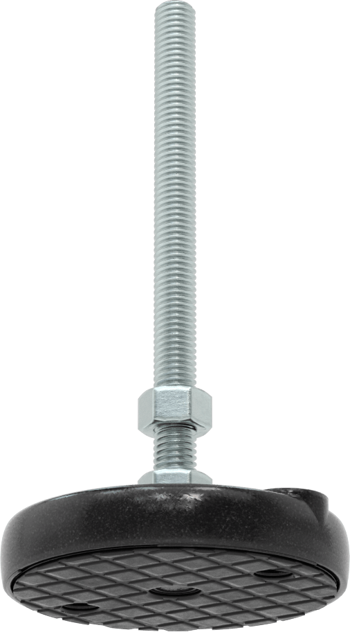 Sabit Dönen Seviyeleme Montajı, Yastıklı, 6“ Uzunluk 1/2”-13 Dişli Saplama ve 4" Çaplı Taban