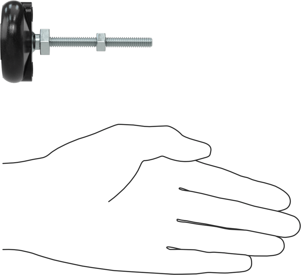 Sabit Dönen Seviyeleme Montajı, 2-1/2“ Uzunlukta 1/4”-20 Dişli Saplama ve 2" Çapında Taban ile