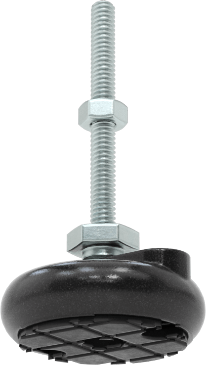 Sabit Dönen Seviyeleme Montajı, Yastıklı, 2-1/2“ Uzunlukta 1/4”-20 Dişli Saplama ve 2" Çaplı Taban