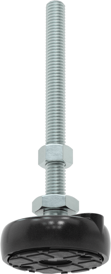 Sabit Dönen Seviyeleme Montajı, Yastıklı, 4“ Uzunlukta 3/8”-16 Dişli Saplama ve 2" Çaplı Taban