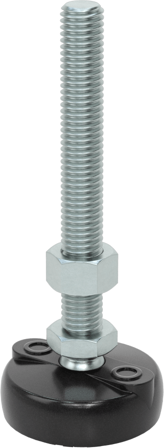 Sabit Dönen Seviyeleme Montajı, Yastıklı, 4“ Uzunlukta 1/2”-13 Dişli Saplama ve 2" Çaplı Taban