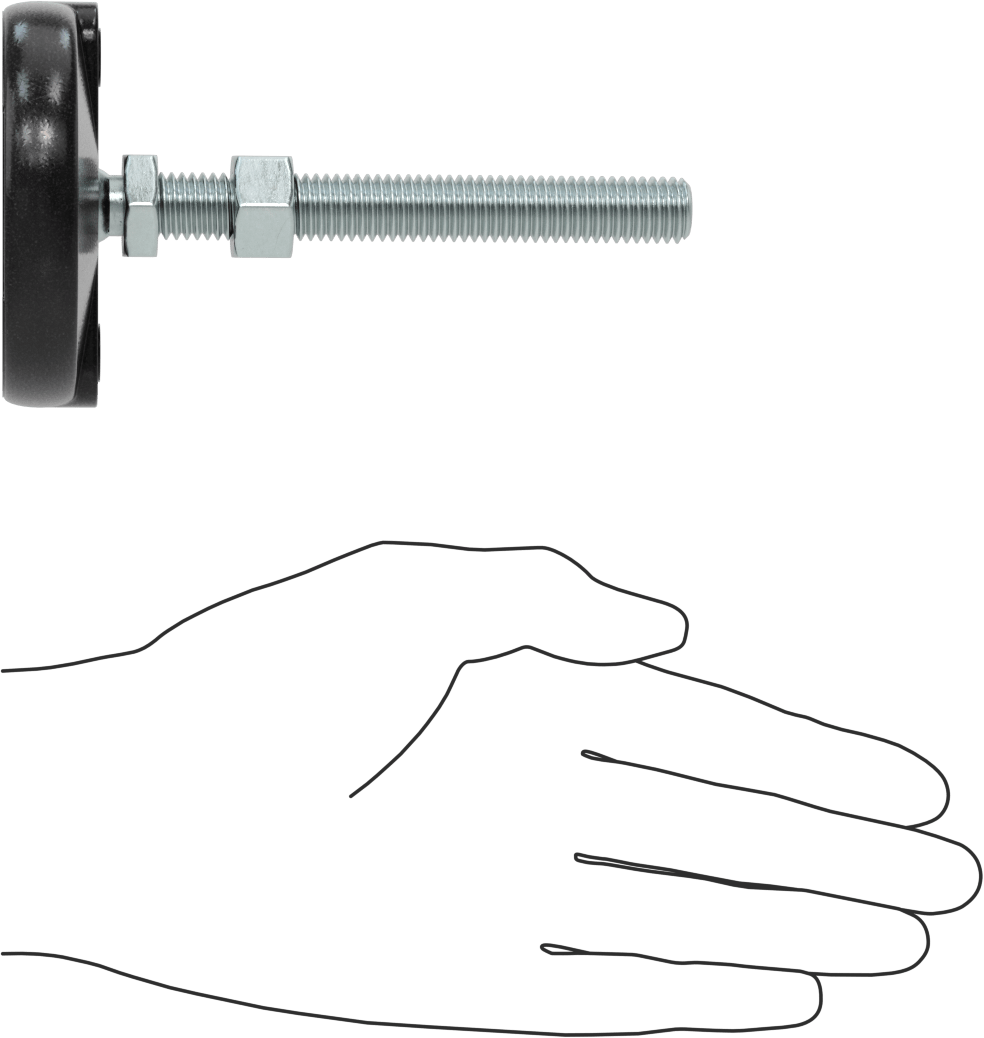 Sabit Dönen Seviyeleme Montajı, 4“ Uzunlukta 1/2”-13 Dişli Saplamalı ve 3" Çaplı Tabanlı