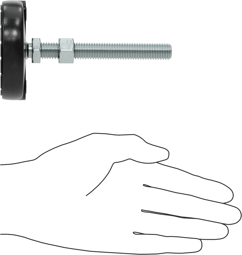 Sabit Dönen Seviyeleme Montajı, Yastıklı, 4“ Uzunlukta 1/2”-13 Dişli Saplama ve 3" Çapında Taban